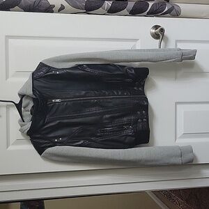 Vegan Leather / Cotton Colorblock Moto Biker Jacket